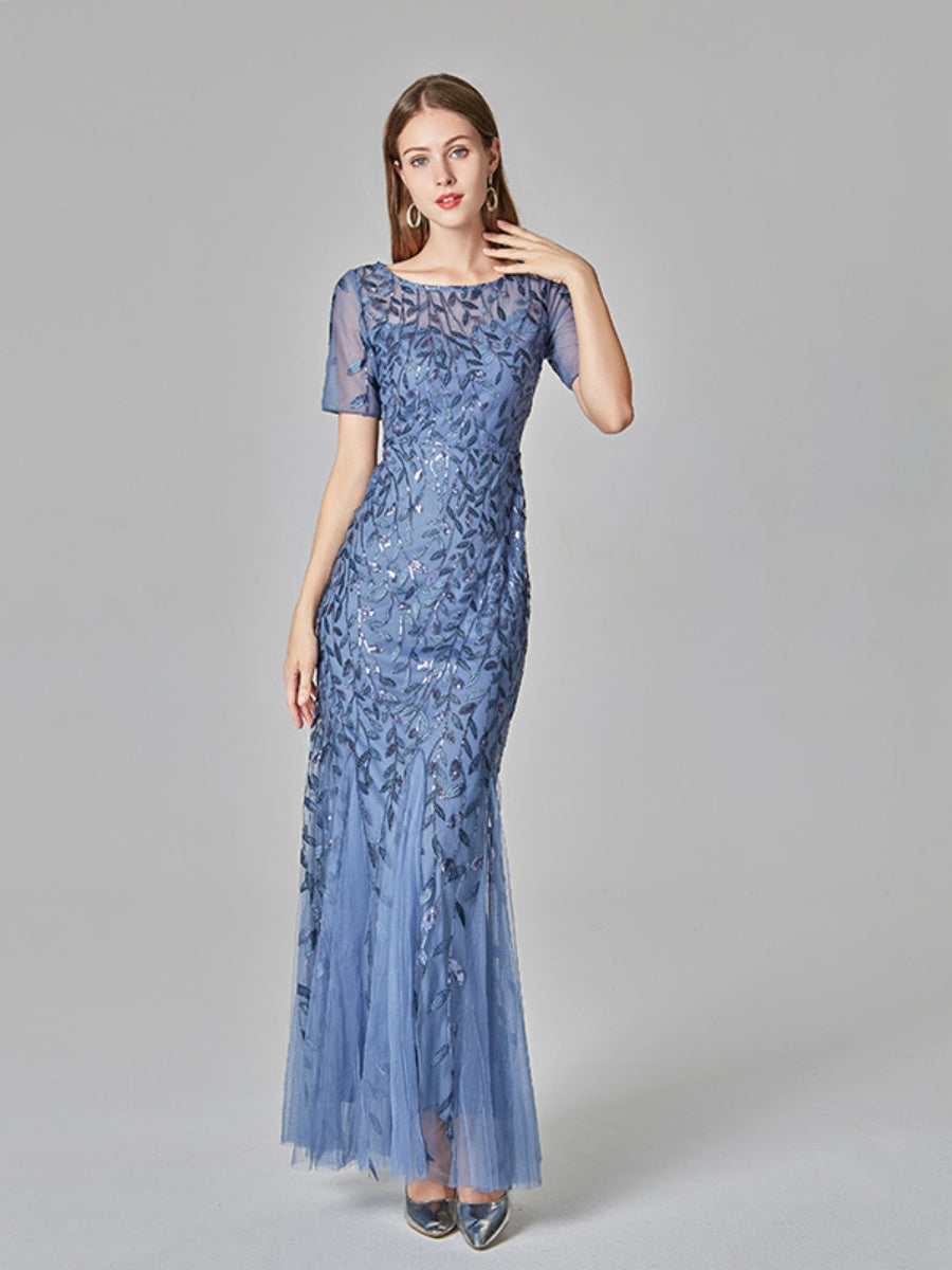 Embroidery Sequins Fishtail Spliced Mesh Formal Dress Maxi Dresses