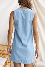 V Neck Sleeveless Pocketed Denim Mini Dress