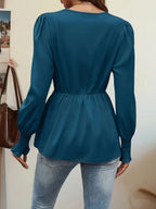 V-neck Tie-waist Solid Color T-shirt