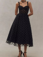 Mesh Polka Dots Temperament Little Black Dress Reunion Maxi Dresses