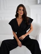 V-neck Commuting Wide Leg Jumpsuits