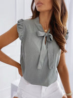 Polka Dots Bow Tie Collar Sweet Sleeveless Shirt