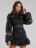 Puff Sleeve Lace Dress Birthday Party A-line Mini Dress For Women 2026