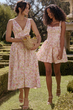 pink meadow print cotton corset sundress