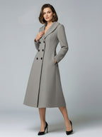 Woolen Double-Breasted A-line Midi Coat With Shawl Collar For Women 2026
