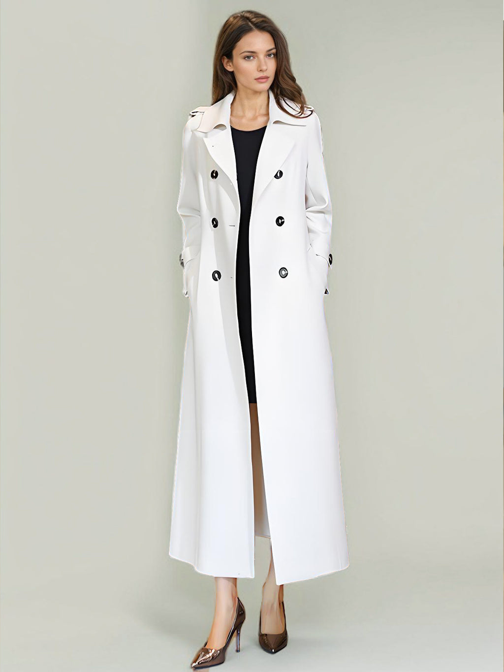 Trench Coat For Woman Quality Sash Turndown Collar Long Sleeves Full Length Coat