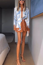 Lake Days Satin Colorblock Unique Print Tie-up Shirt Mini Dress
