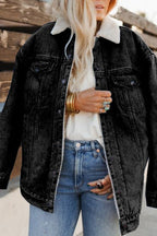 Fleece Lined Denim Bomber Jacket