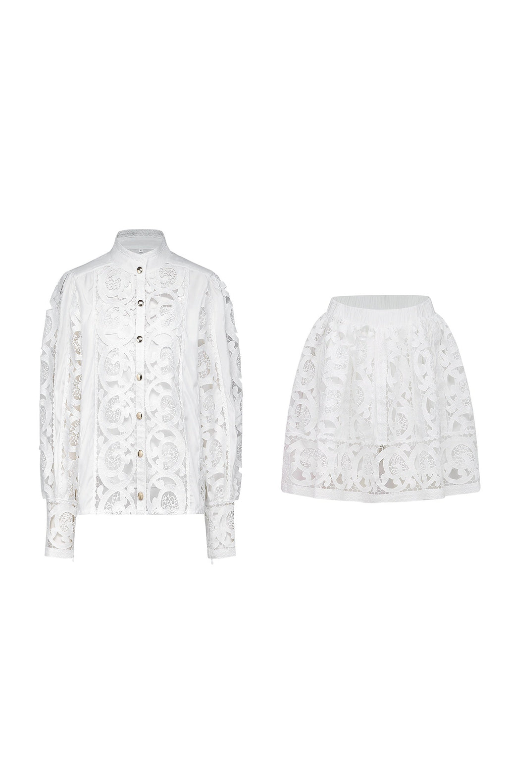 Stacey Embroidered Lace Shirt & Skirt Set