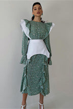 Removable Belt Long Sleeve Casual Floral Dress