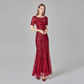 Priyanka Short Sleeves Mesh Sequined Evening