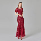 Banquet Host Slim Mesh Sequ Evening Dress Fishtail Dress for