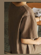 Pure Cotton Solid Color Short-sleeved Midi Dress With Slit