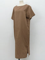 Pure Cotton Solid Color Short-sleeved Midi Dress With Slit
