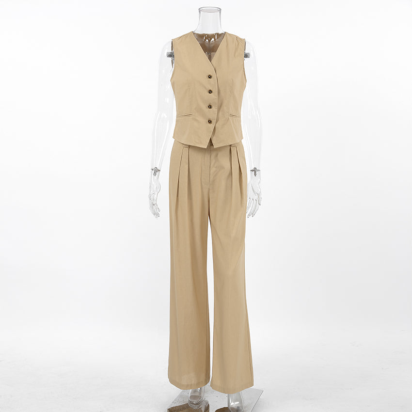 Solid Color Cotton Linen Casual Set
