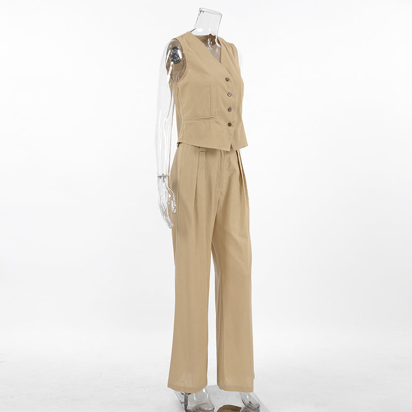 Solid Color Cotton Linen Casual Set