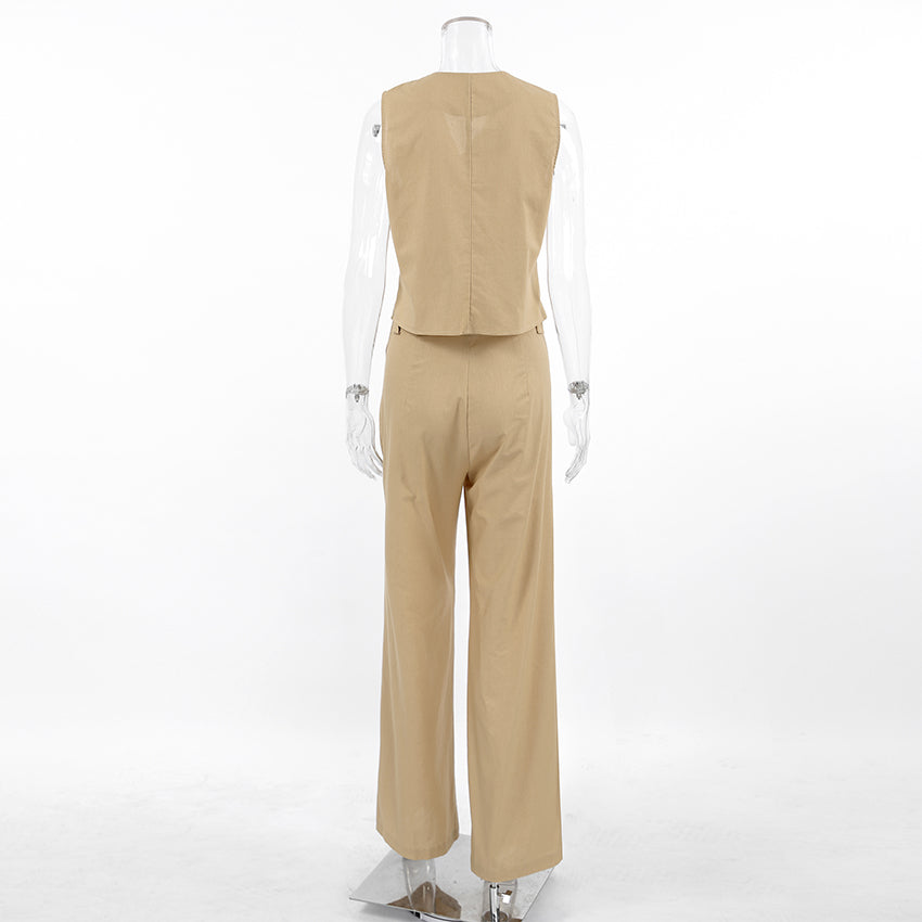 Solid Color Cotton Linen Casual Set