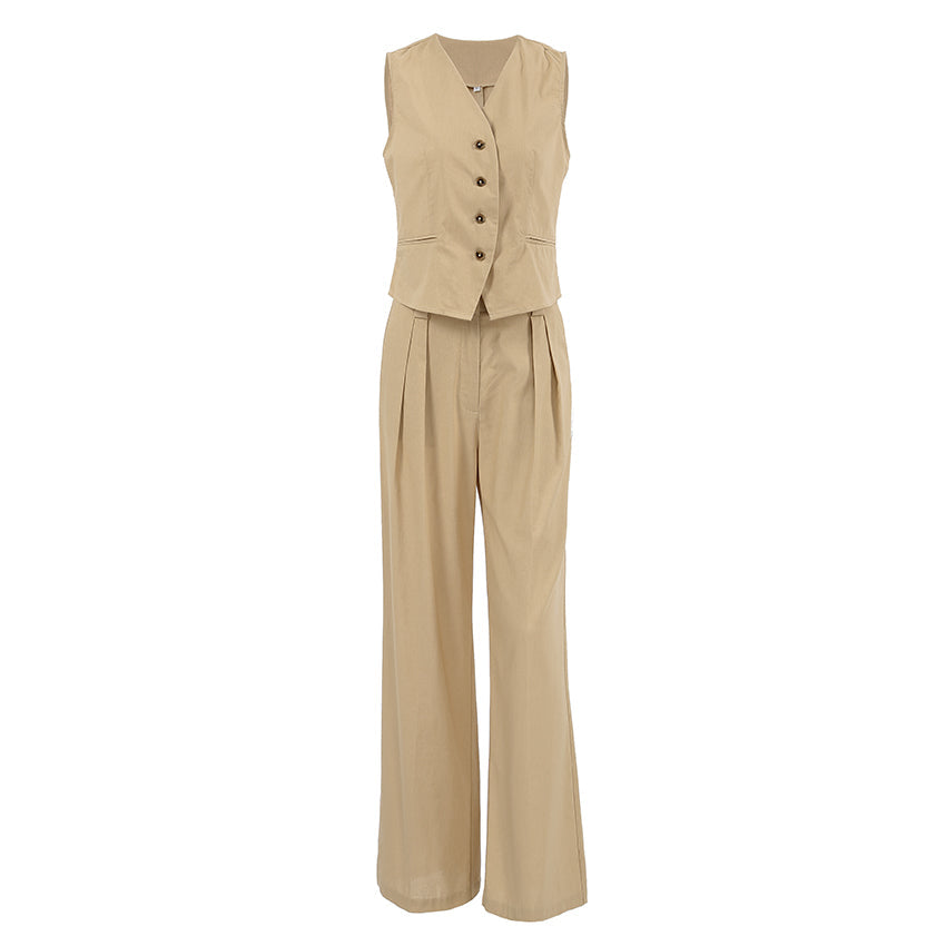 Solid Color Cotton Linen Casual Set