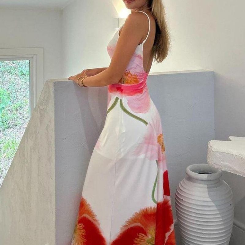 Virginia Chic Floral Spaghetti Strap Maxi Dress Boutique Collection