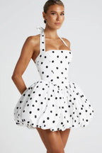 Halter Tie Bow Puffy Tulle Hem Mini Dress
