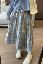 Wool Blend Tiered Plaid Skirt