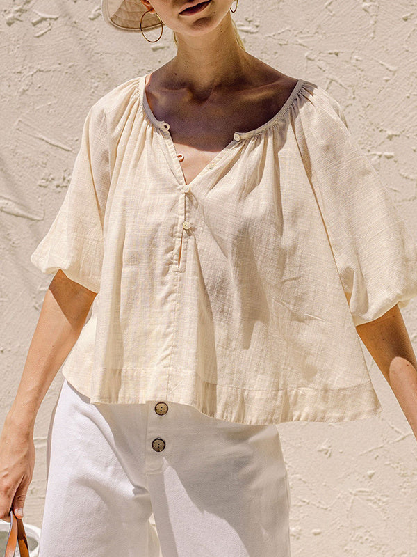 Basic Cotton Short-sleeved Sheer Chiffon Casual Top