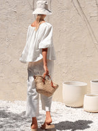 Basic Cotton Short-sleeved Sheer Chiffon Casual Top