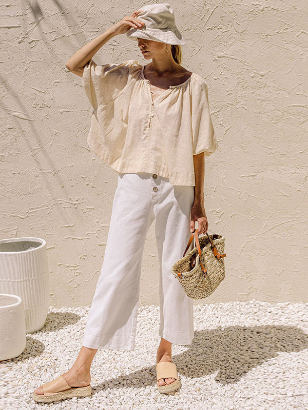 Basic Cotton Short-sleeved Sheer Chiffon Casual Top