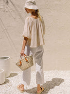 Basic Cotton Short-sleeved Sheer Chiffon Casual Top