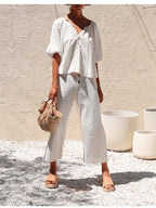 Basic Cotton Short-sleeved Sheer Chiffon Casual Top