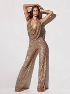 Sequin Jumpsuit Semi Formal Sleeveless Club Nightwear For Women