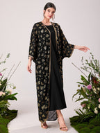Muslim Middle East Bronzing Lace Mesh Dress Two Piece Suit
