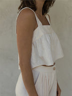 Plain Cotton And Linen Backless Tank Top