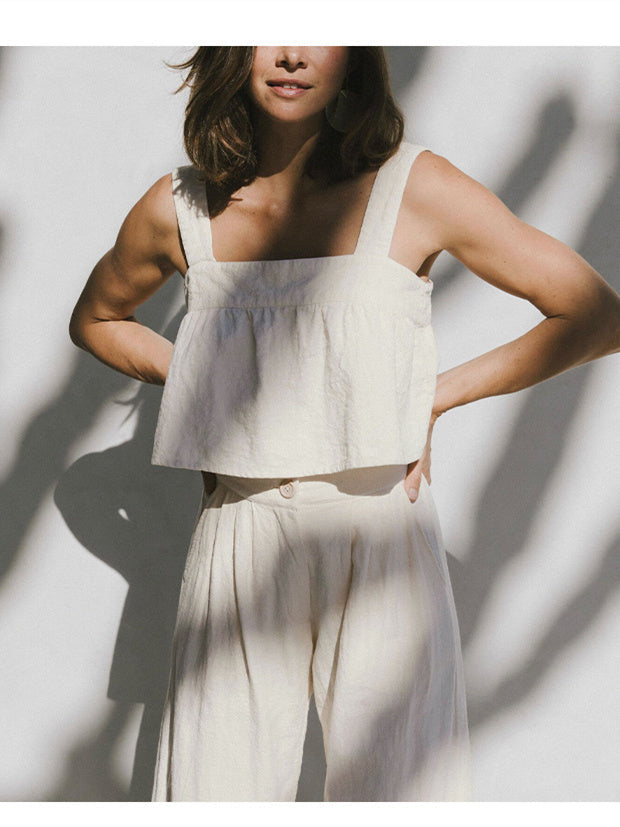 Plain Cotton And Linen Backless Tank Top