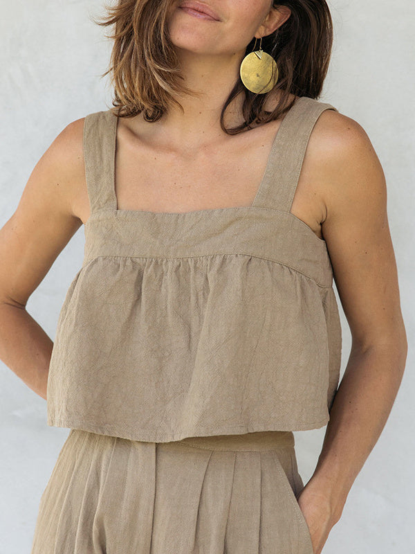 Plain Cotton And Linen Backless Tank Top