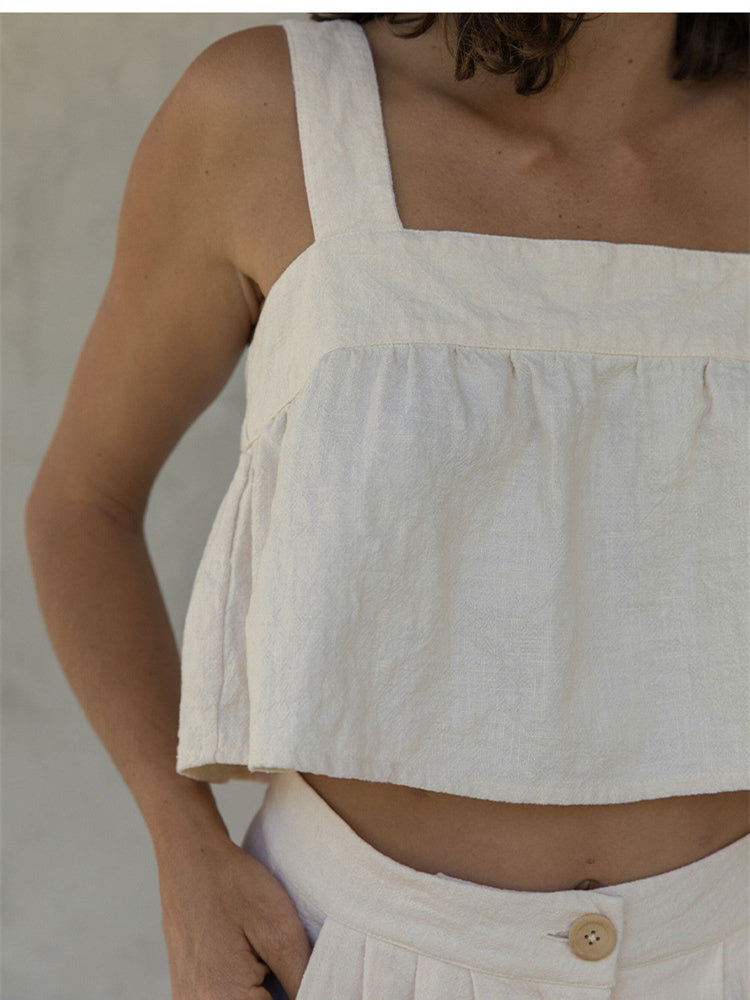 Plain Cotton And Linen Backless Tank Top