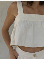 Plain Cotton And Linen Backless Tank Top