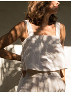 Plain Cotton And Linen Backless Tank Top