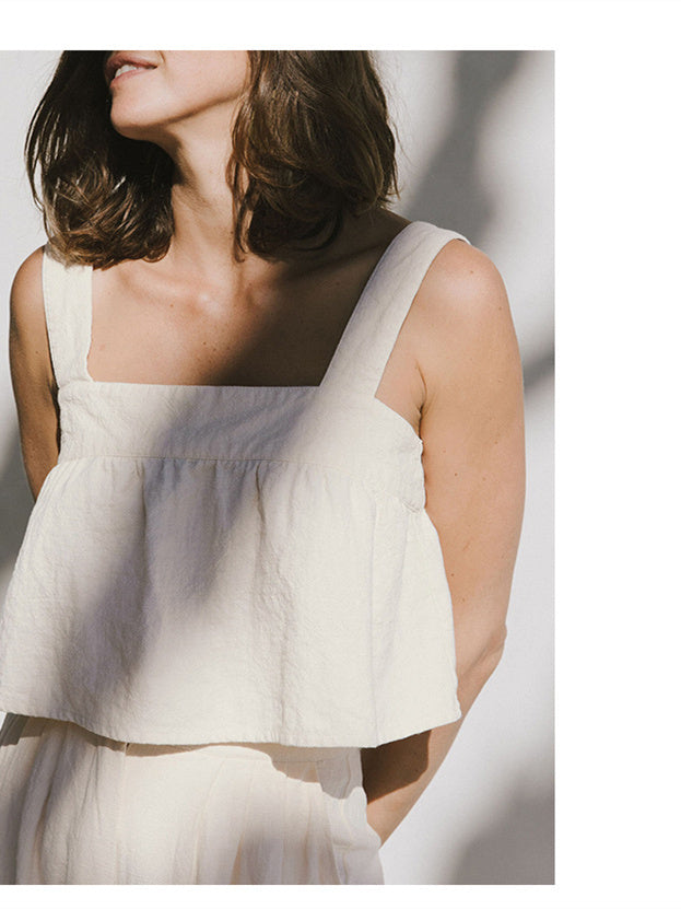 Plain Cotton And Linen Backless Tank Top