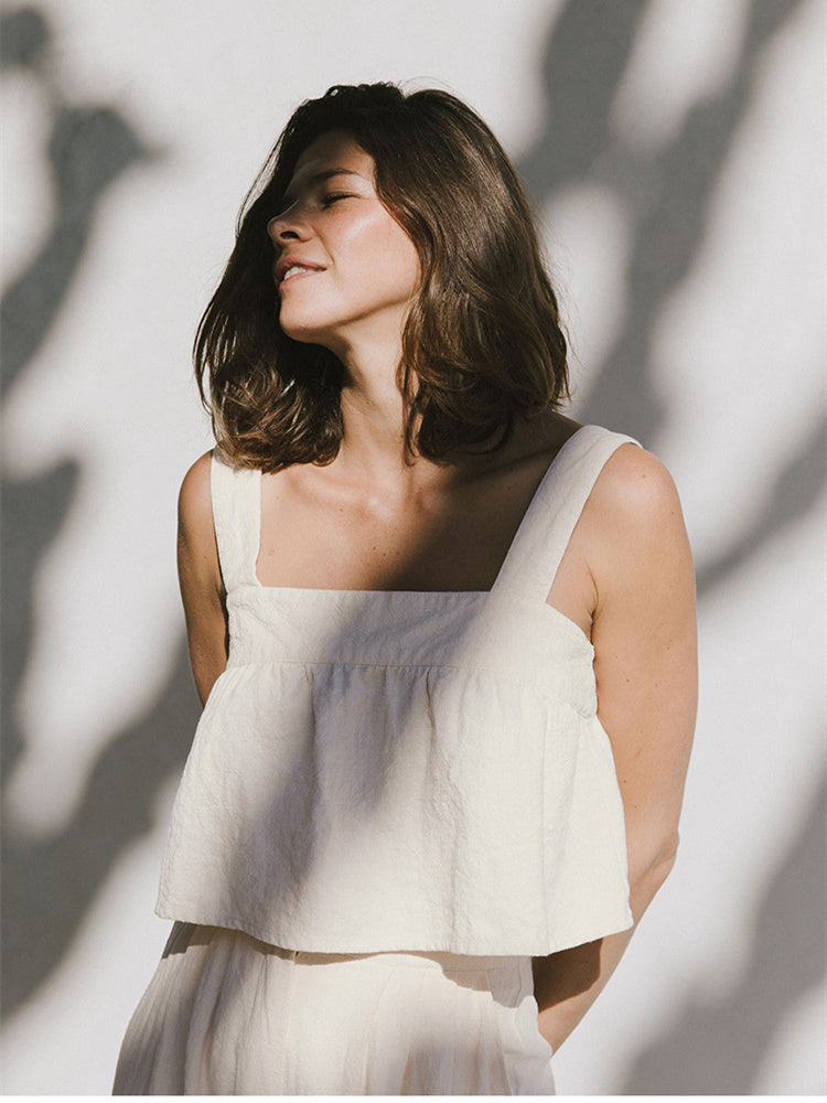 Plain Cotton And Linen Backless Tank Top