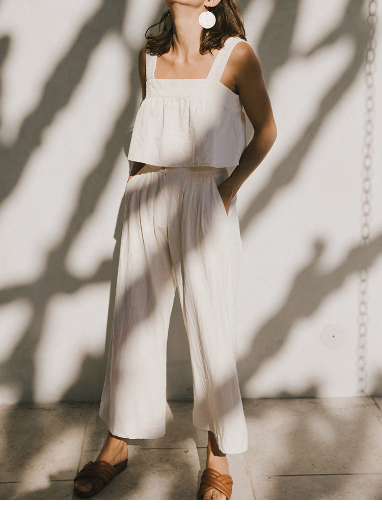 Plain Cotton And Linen Backless Tank Top