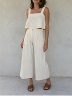 Plain Cotton And Linen Backless Tank Top