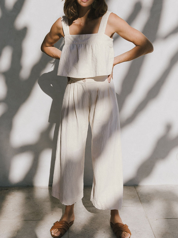 Plain Cotton And Linen Backless Tank Top