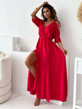 Patricia Minimalist Dress with V Neck and Side Slit Statement Occasion Edit