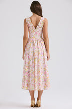pink meadow print cotton corset sundress