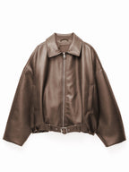 Oversized Faux Leather Bomber Jacket With Belt For Autumn 2026