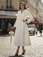 Vintage Classic Lapel A-line Woolen Flared Coat In White For Women 2026