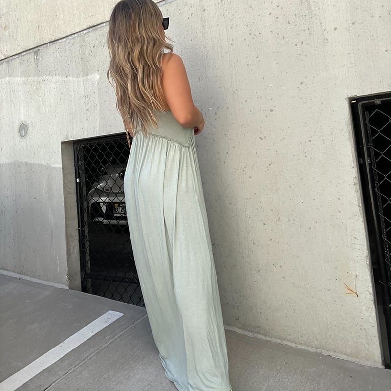 Crew Neck Tiered Seam Double Front Slit Sleeveless Maxi Dress
