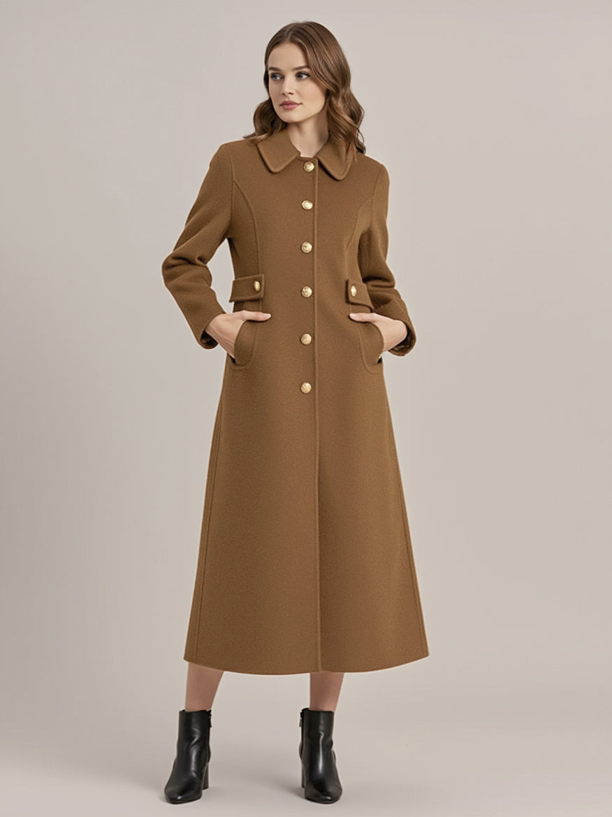 Vintage Wool Cashmere Blend Coat With Golden Buttons For Women 2026