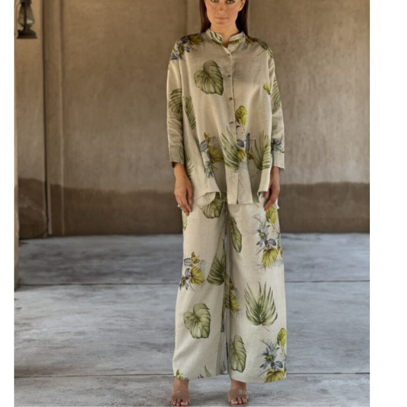 Cotton Linen Printed Long Sleeve Set